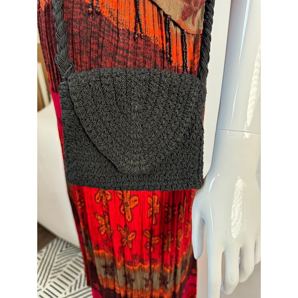 Carrie Forbes Handcrafted Black Woven Crochet Crossbody Bag Braided Strap